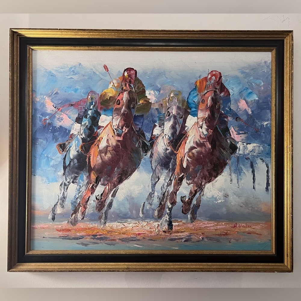 ANTHONY VECCHIO HORSE RACING OIL ON CANVAS